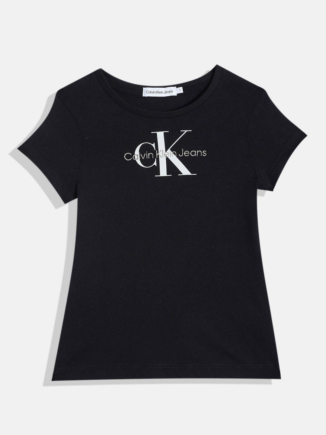 

Calvin Klein Jeans Girls Reflective Brand Logo Print Organic Cotton T-shirt, Black