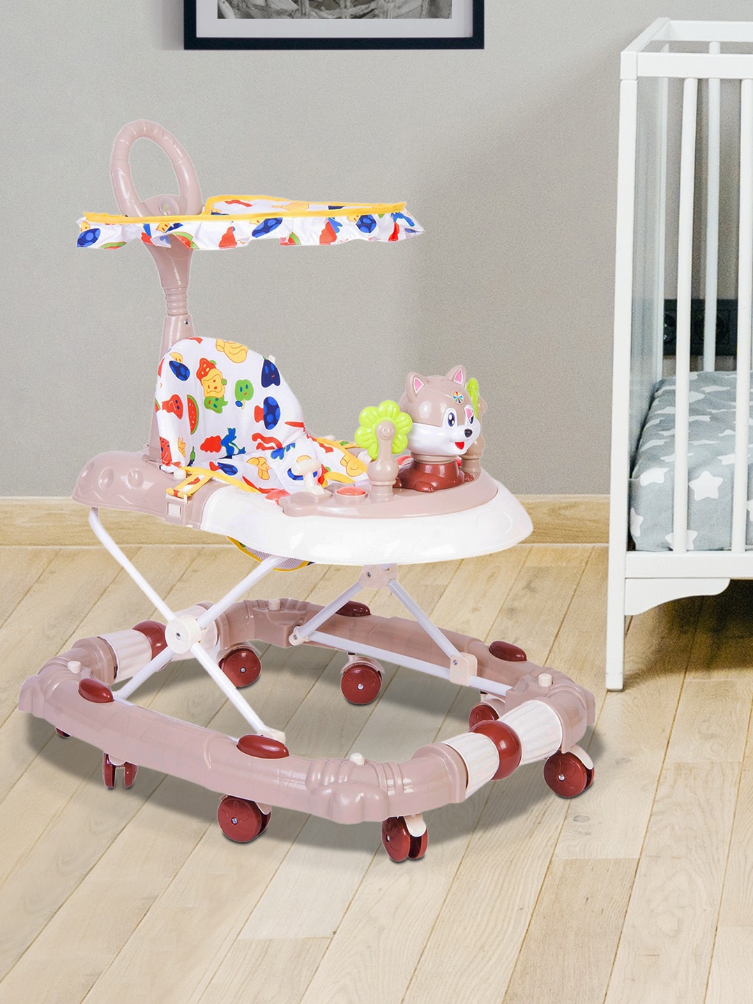 

Baby Moo Kids Beige & White Fruity Printed 2 in 1 Walker & Rocker