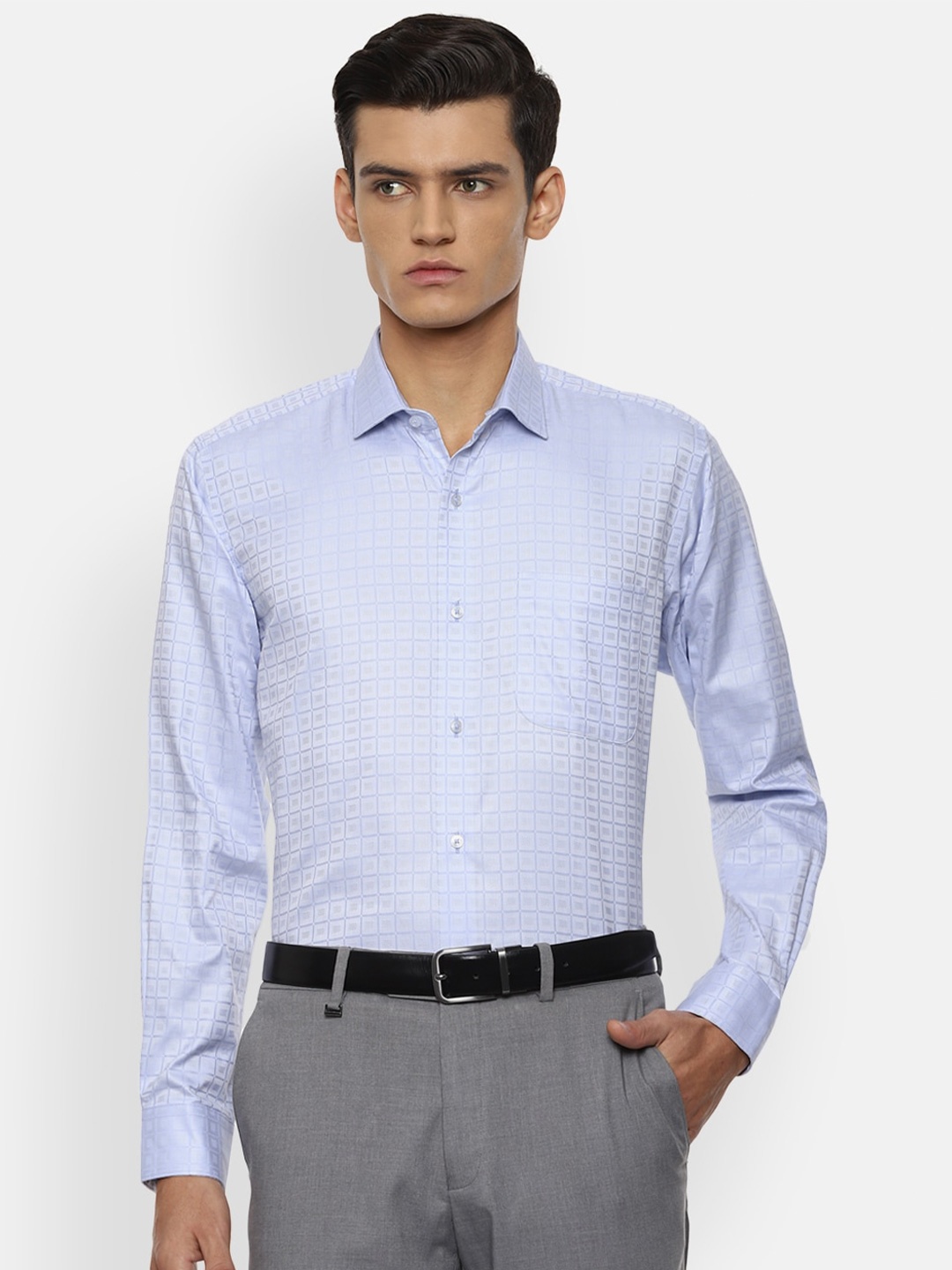 

Van Heusen Men Blue Self Design Cotton Formal Shirt