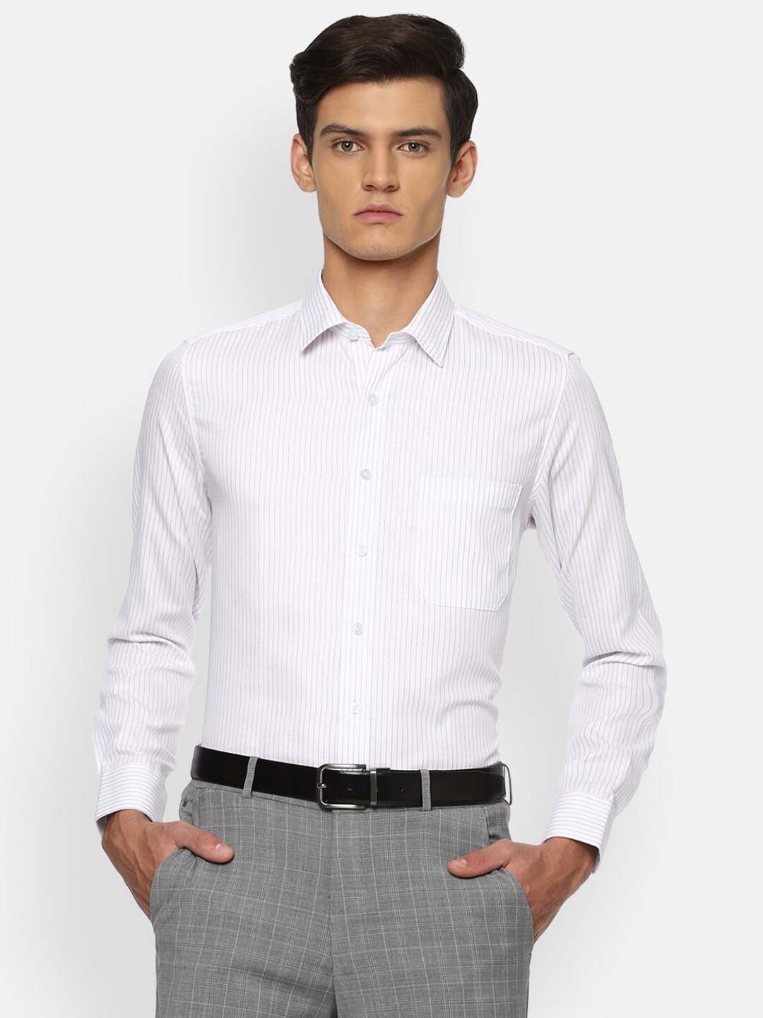 

Louis Philippe Men White Slim Fit Striped Formal Shirt