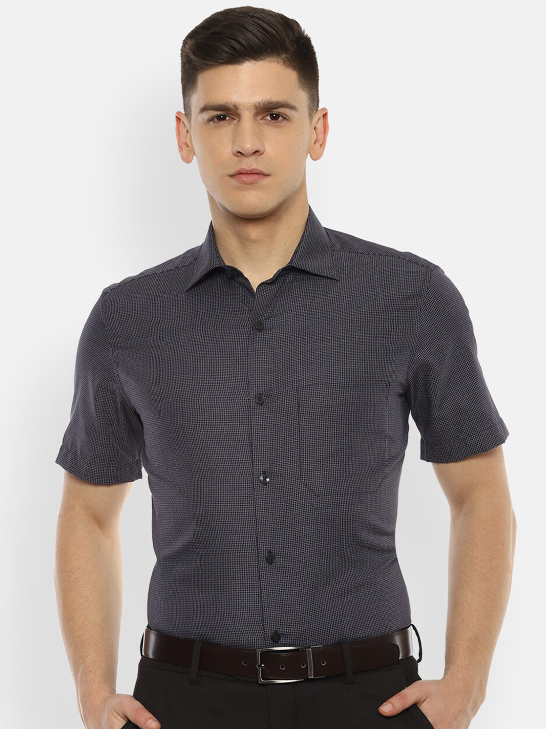 

Louis Philippe Men Grey Printed Formal Shirt