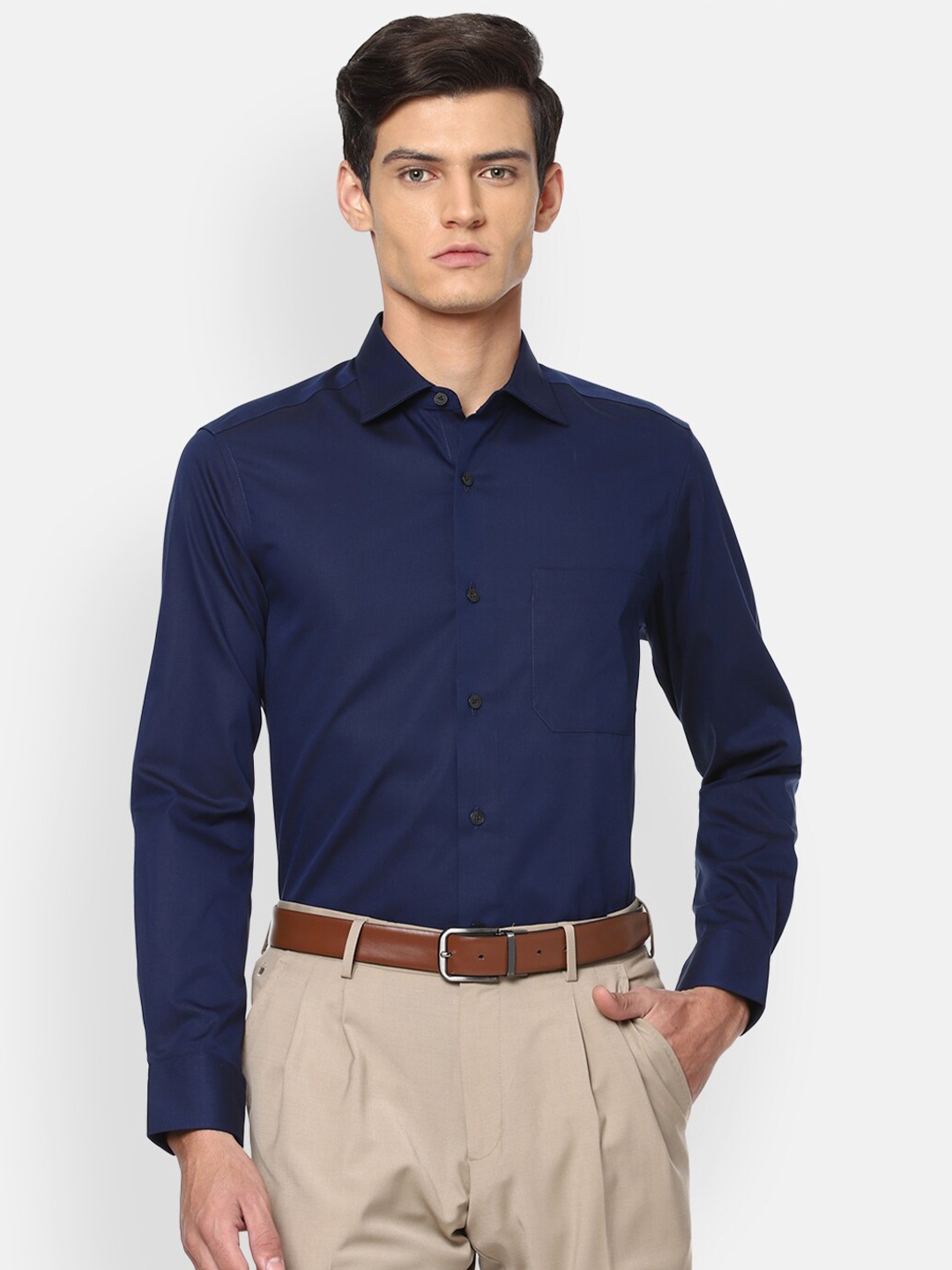 

Louis Philippe Permapress Men Navy Blue Pure Cotton Wrinkle Free Formal Shirt