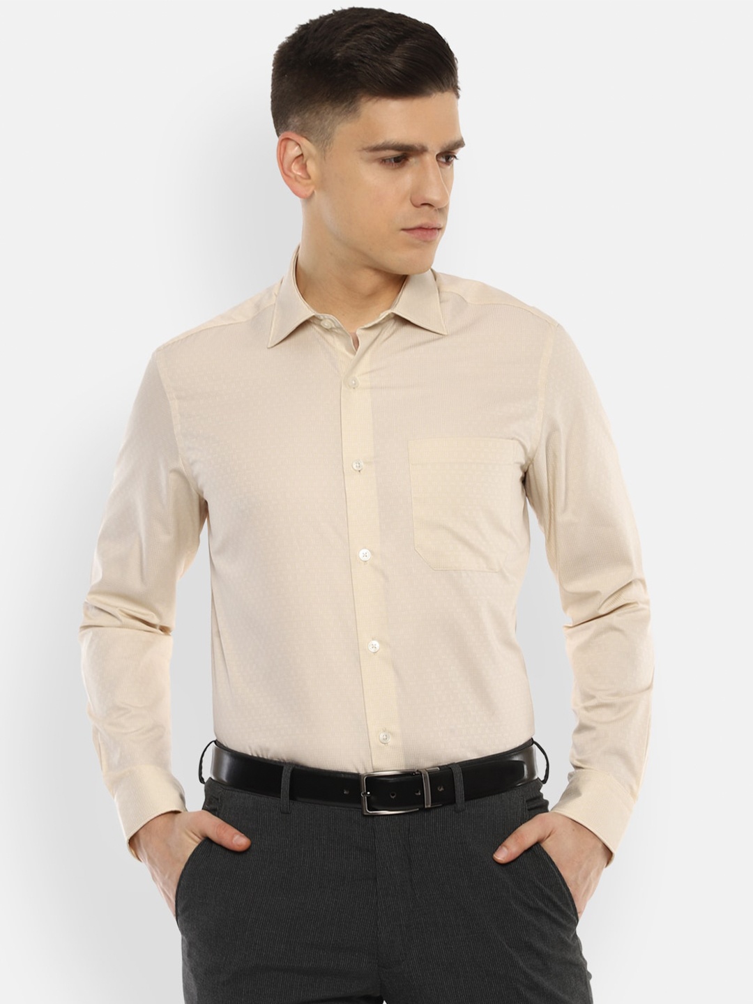 

Louis Philippe Men Cream-Coloured Printed Formal Shirt