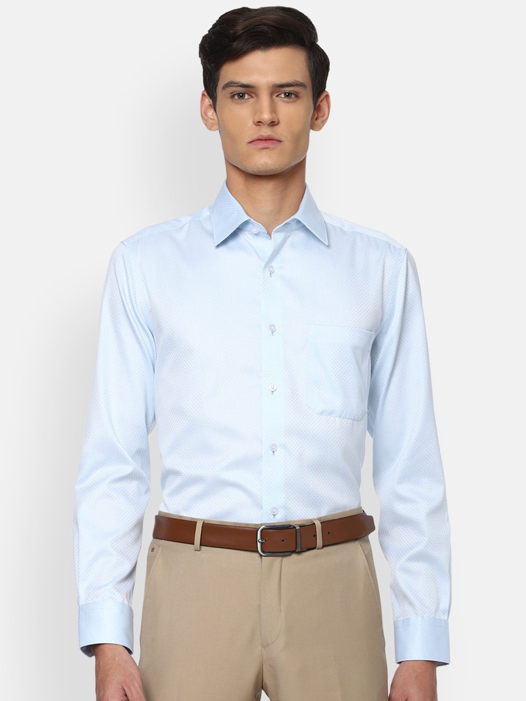 

Louis Philippe Permapress Men Blue Regular Fit Self Design Cotton Formal Shirt