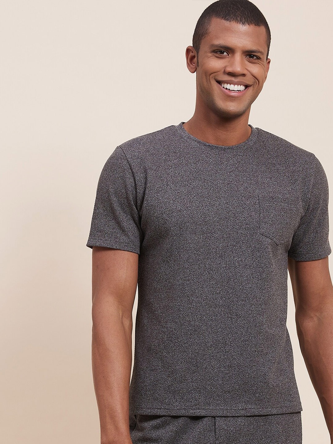 

MASCLN SASSAFRAS Men Grey Self-Design Slim Fit T-shirt