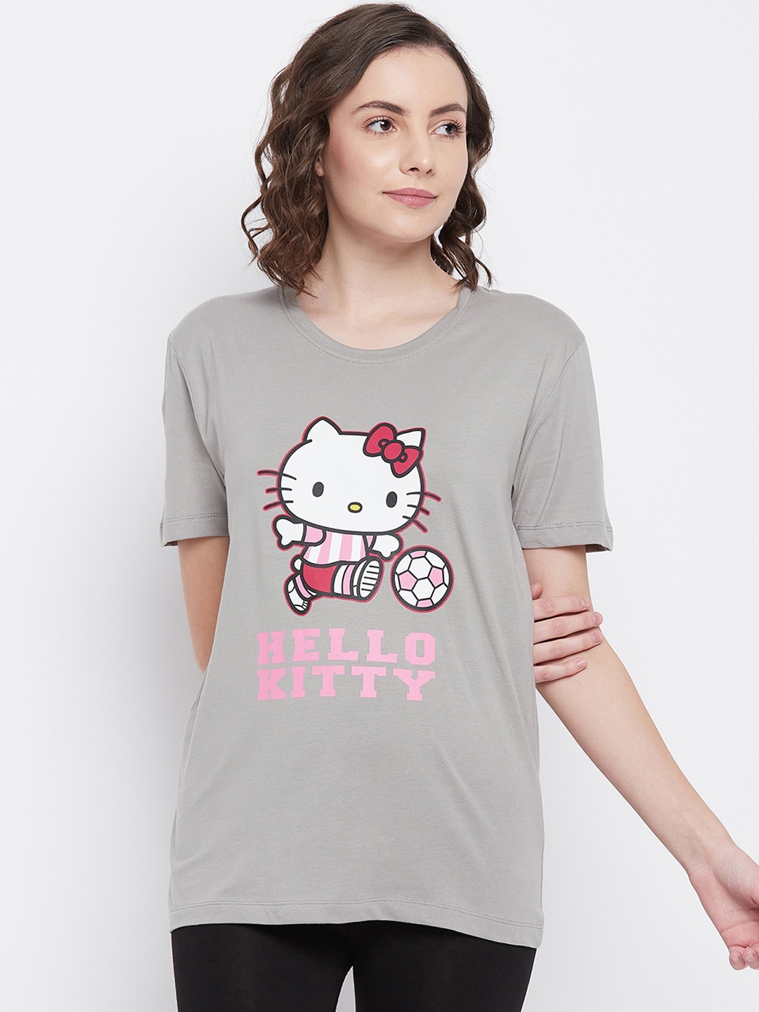 

Clovia Women Grey Printed Cotton Lounge T-Shirt