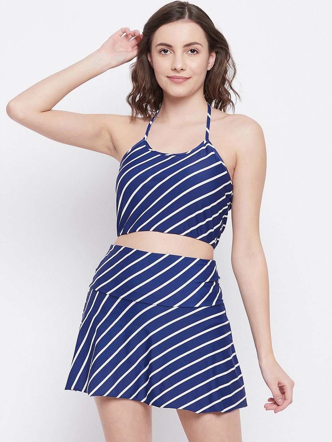 

Clovia Women Blue & White Striped Swim Set
