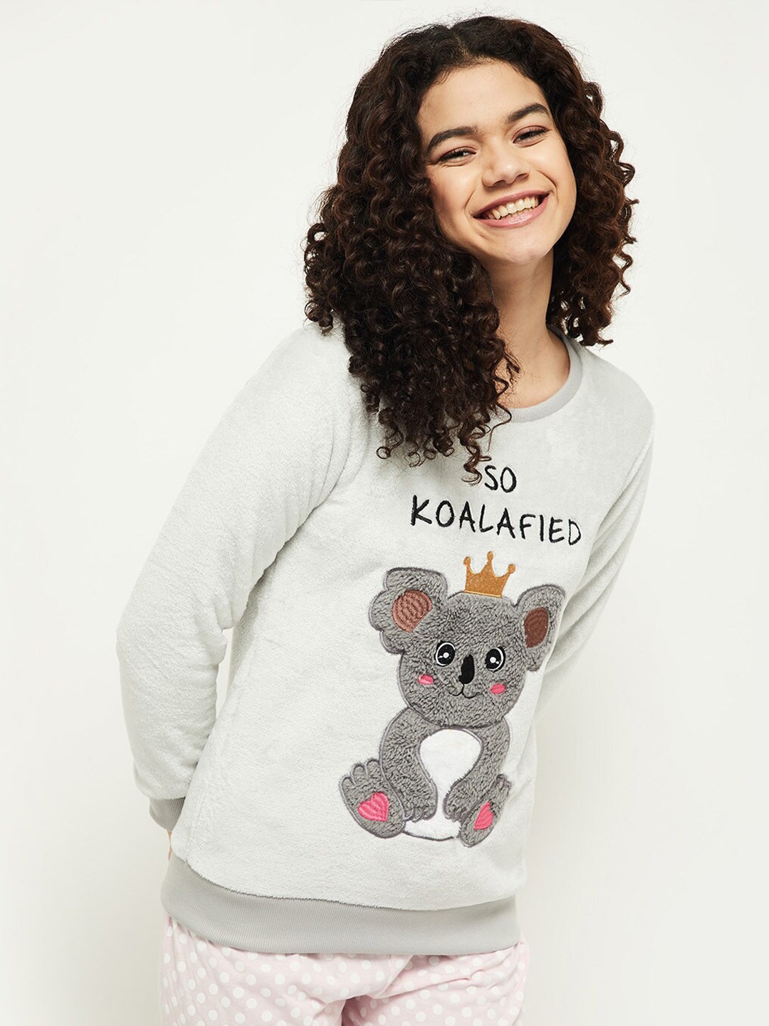

max Women Grey Printed Sweatshirt