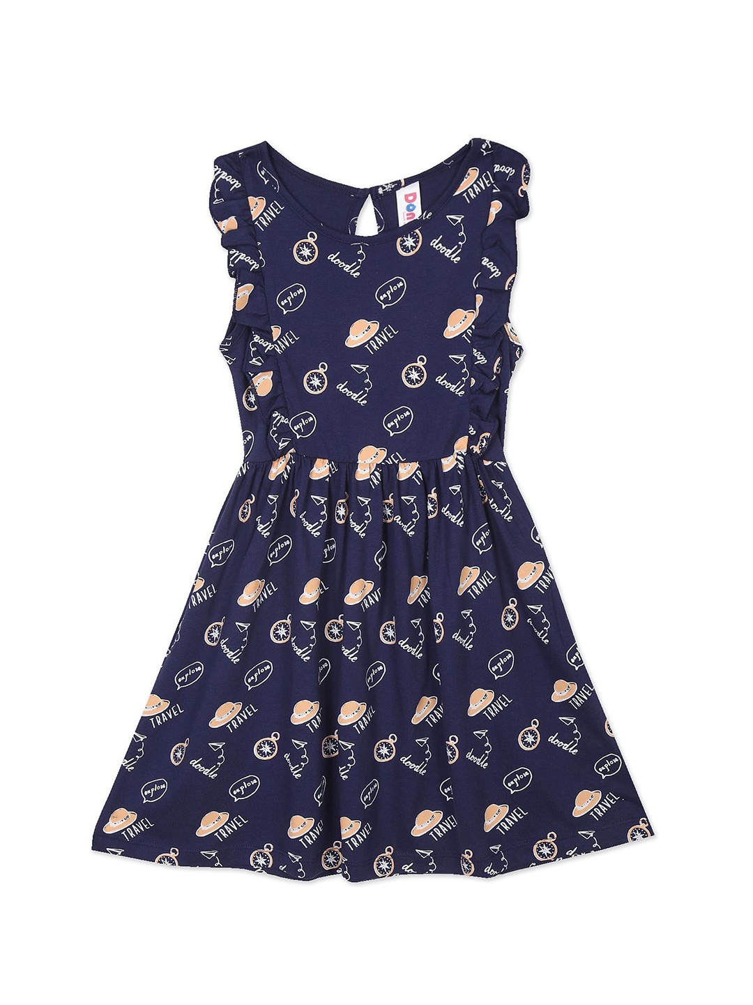 

Donuts Girls Blue Printed Fit & Flare Dress