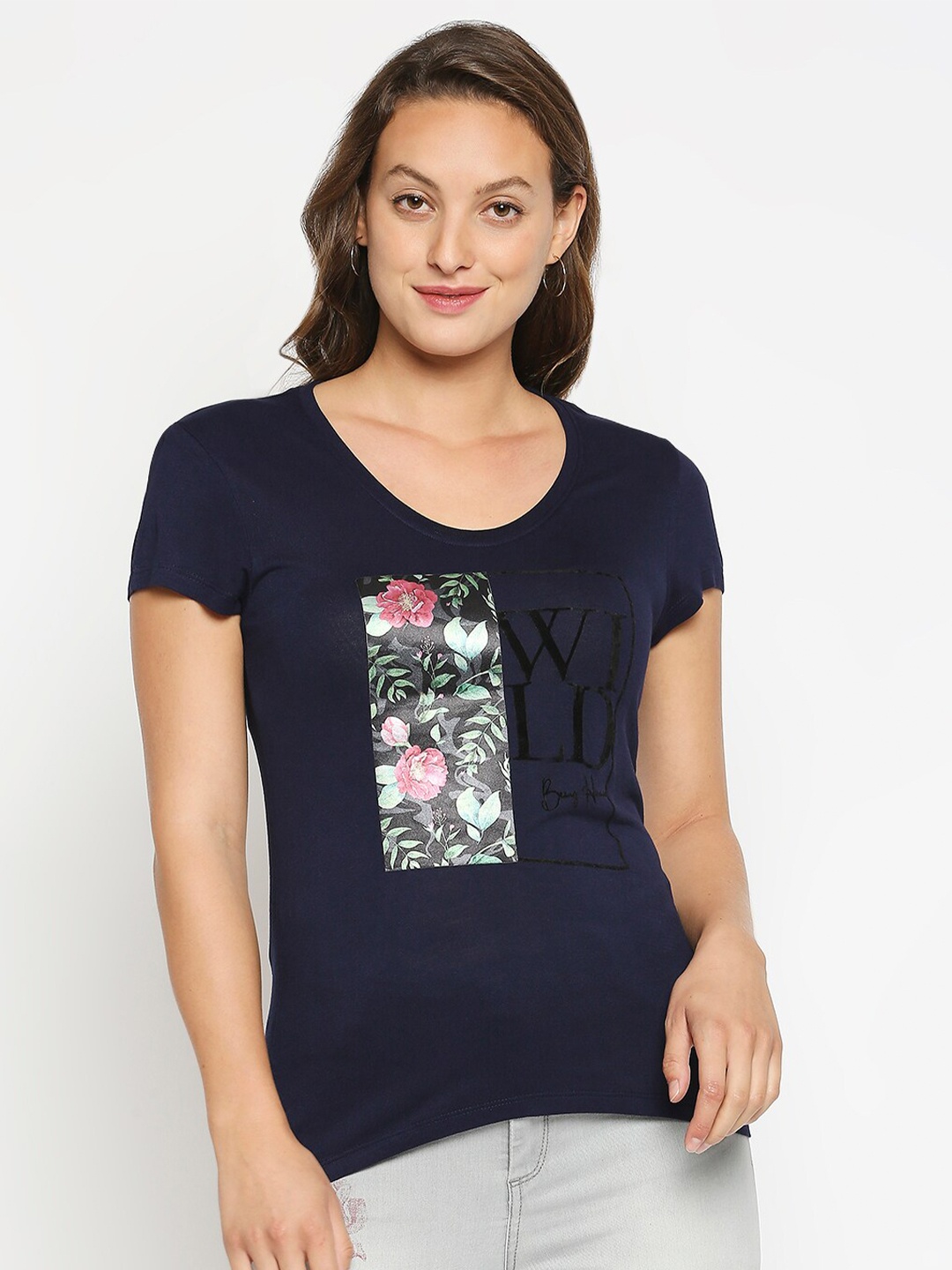 

Being Human Women Navy Blue Printed T-shirt