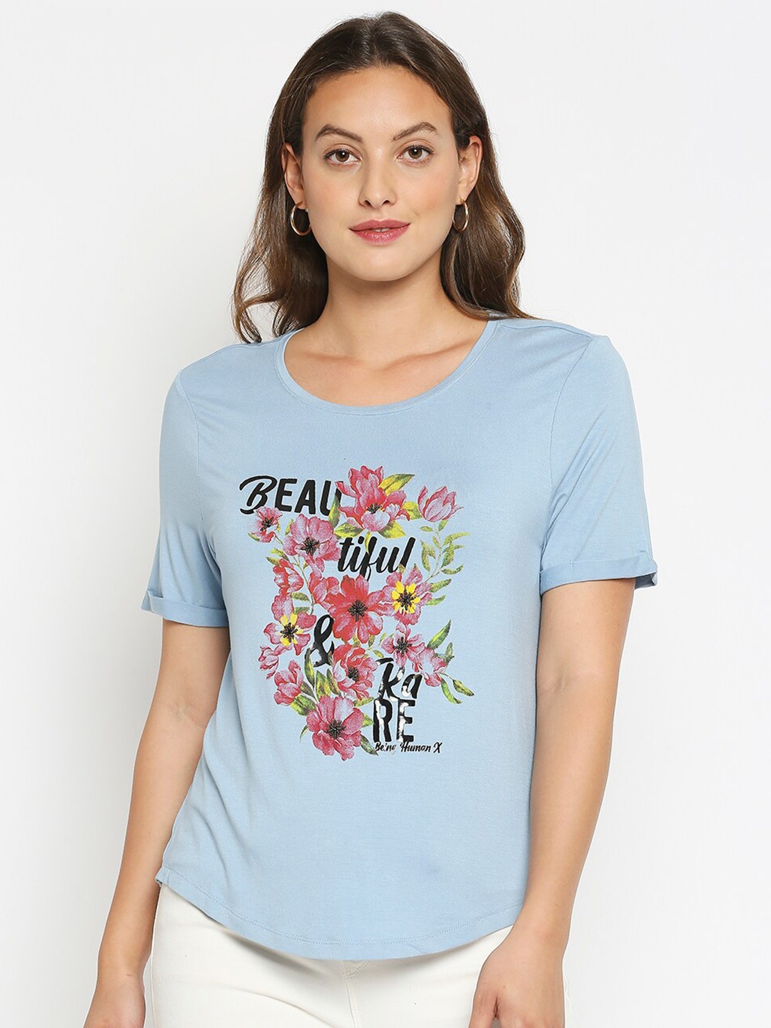 

Being Human Women Blue & Pink Floral Printed T-shirt