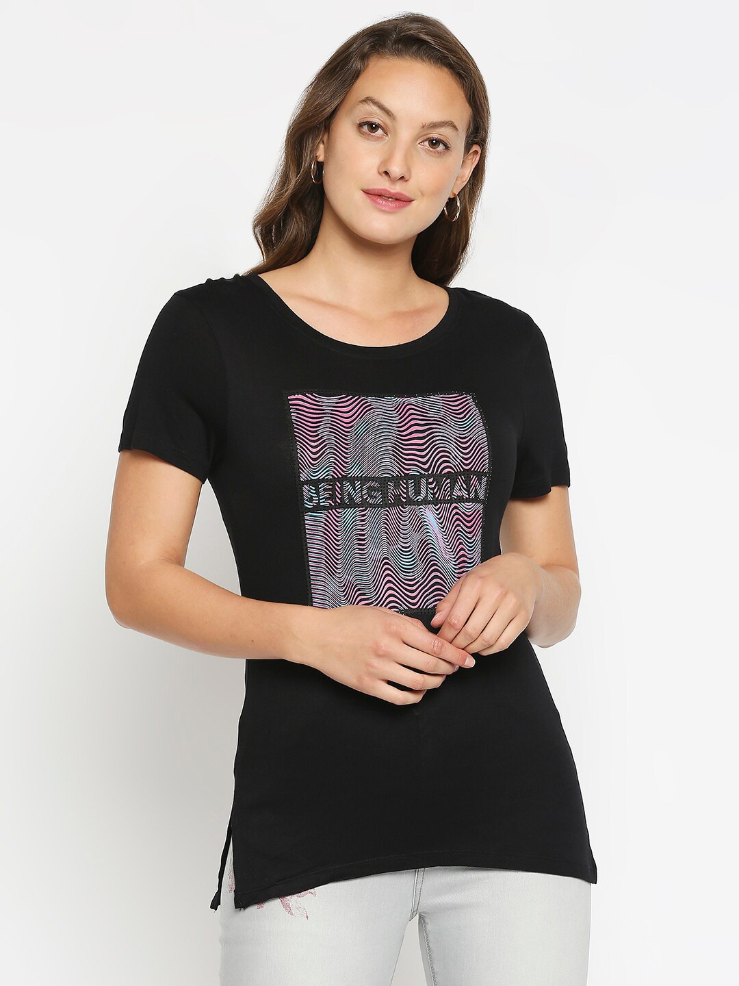 

Being Human Women Black Graphic Printed T-shirt