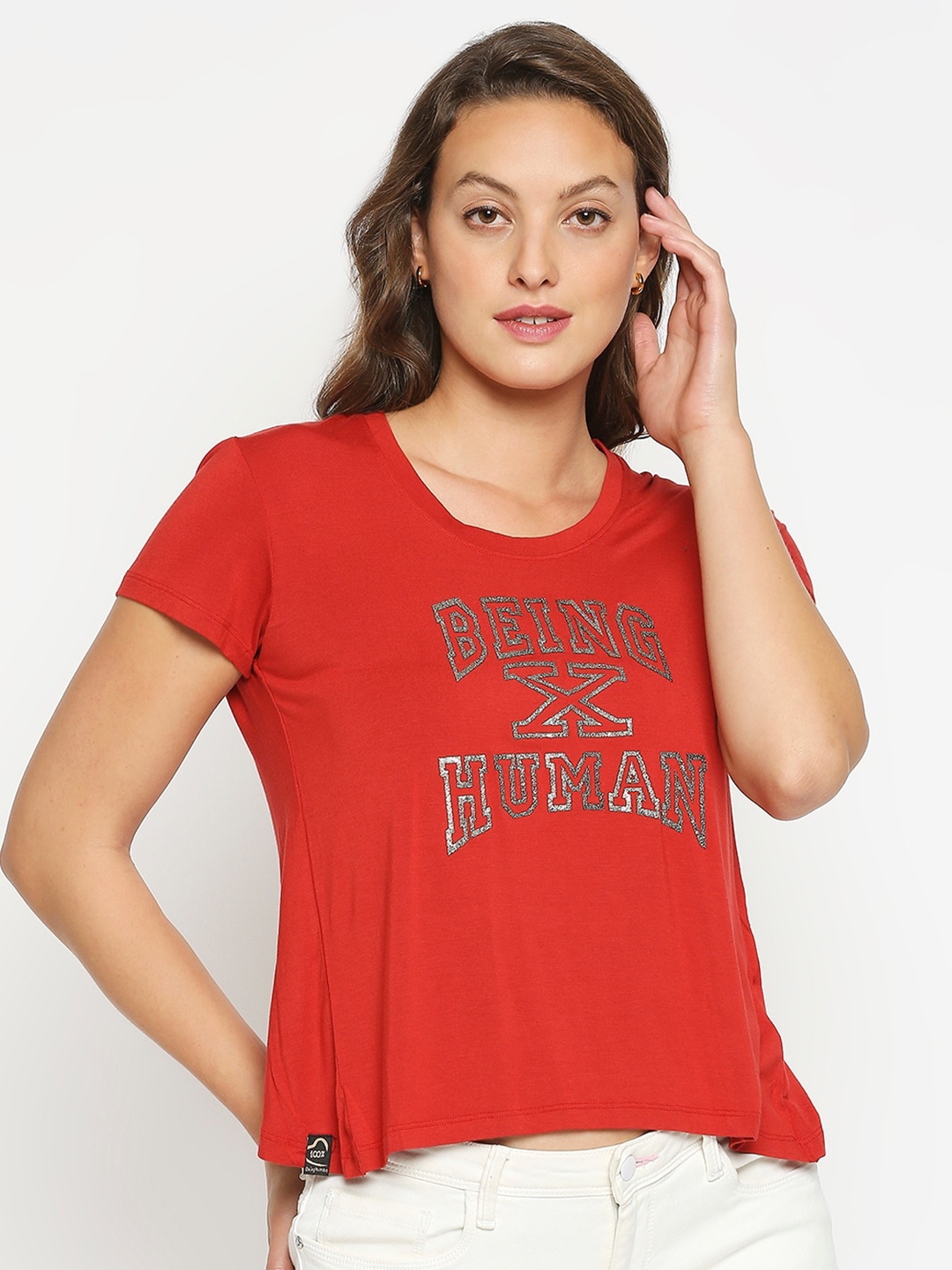 

Being Human Woman Red Typography Printed T-shirt