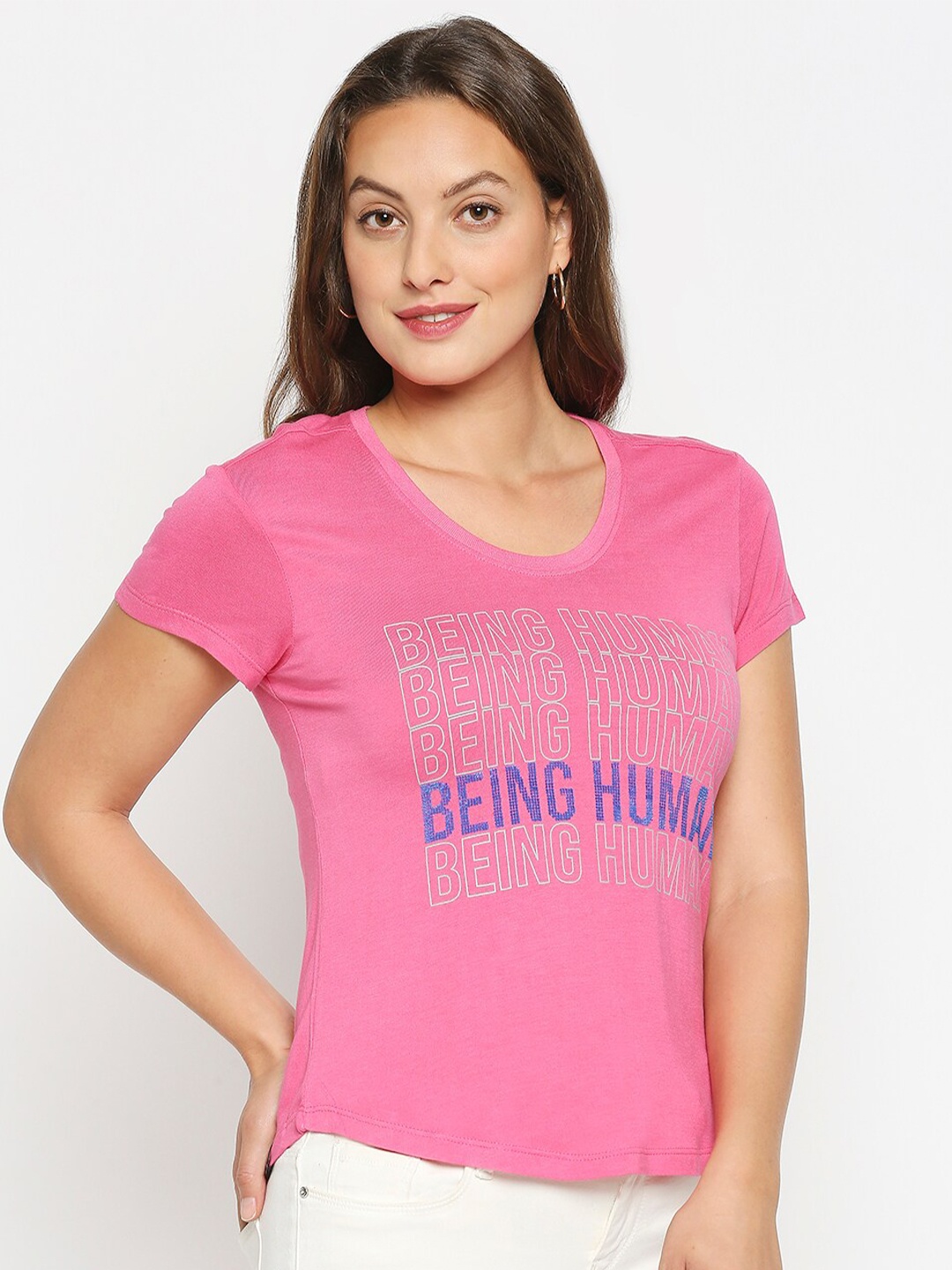 

Being Human Woman Pink Typography Printed T-shirt