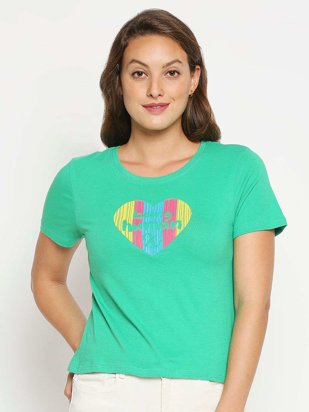 

Being Human Women Green Graphic Printed Pure Cotton T-shirt