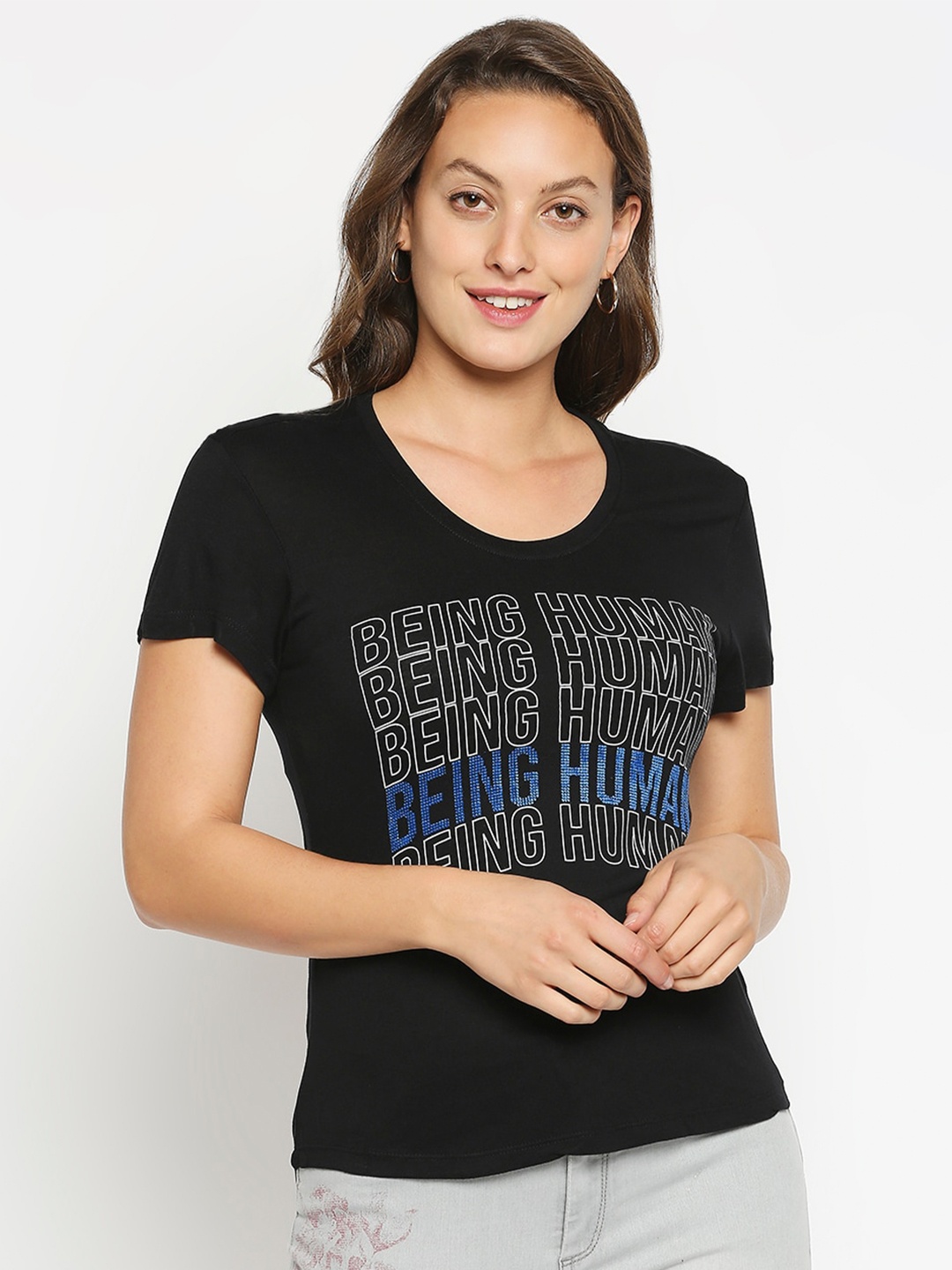 

Being Human Woman Black Typography Printed T-shirt