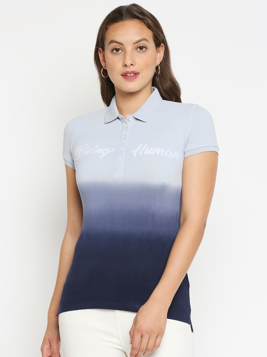 

Being Human Women Grey Polo Collar T-shirt