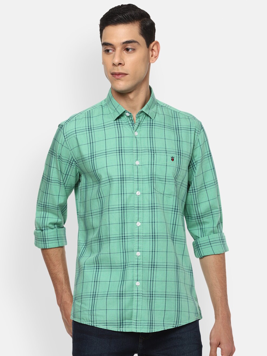 

Louis Philippe Jeans Men Green Slim Fit Checked Casual Shirt