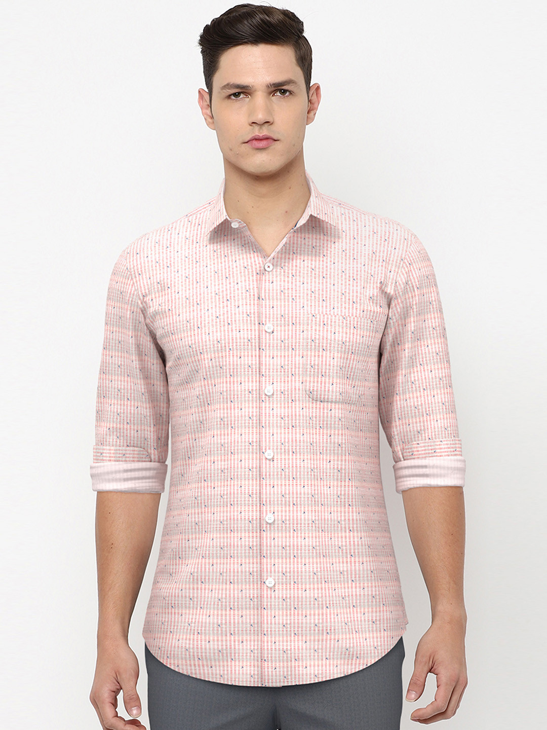 

Peter England Men Pink Striped Pure Cotton Formal Shirt