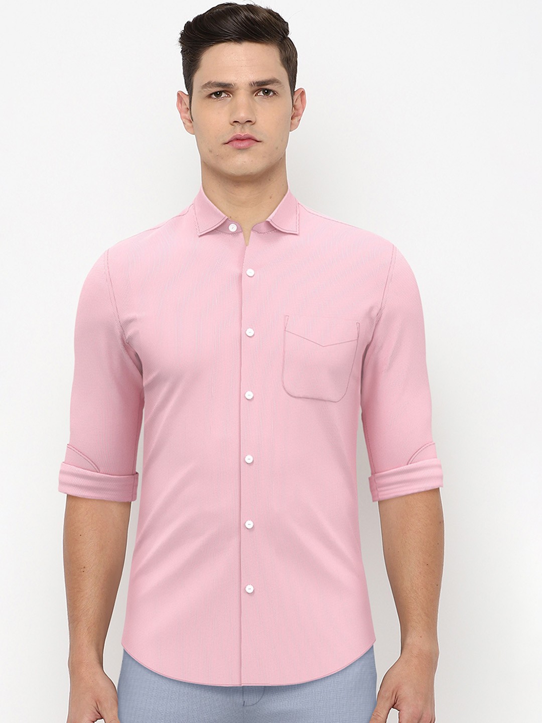 

Peter England Elite Men Pink Slim Fit Formal Shirt