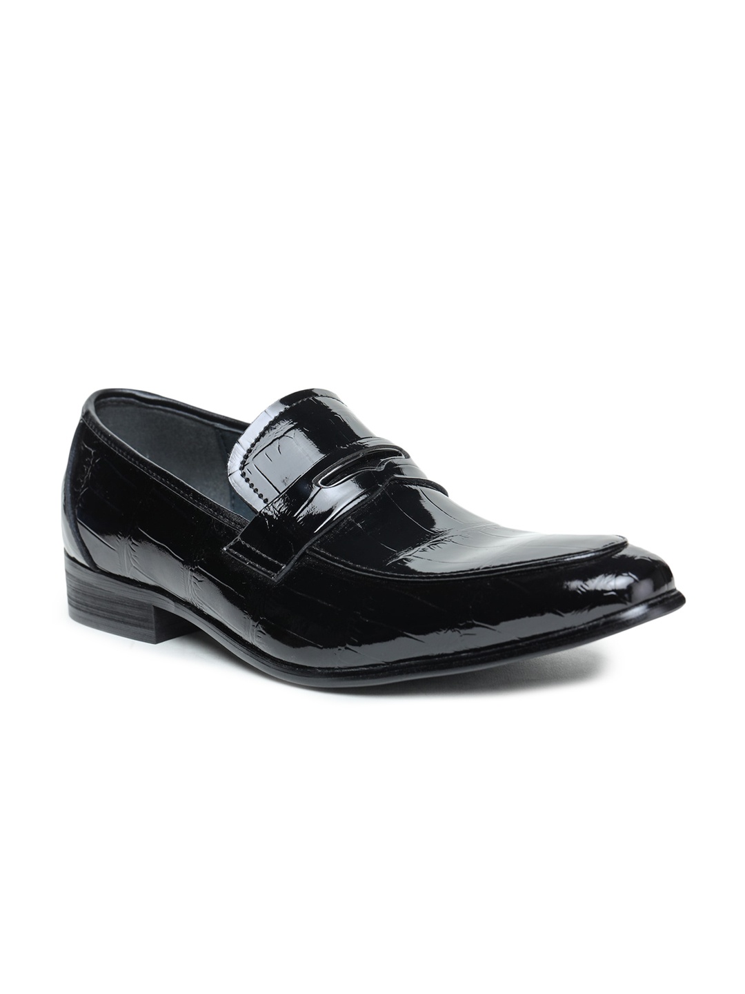 

LONDON STEPS Men Black Solid Formal Slip-Ons