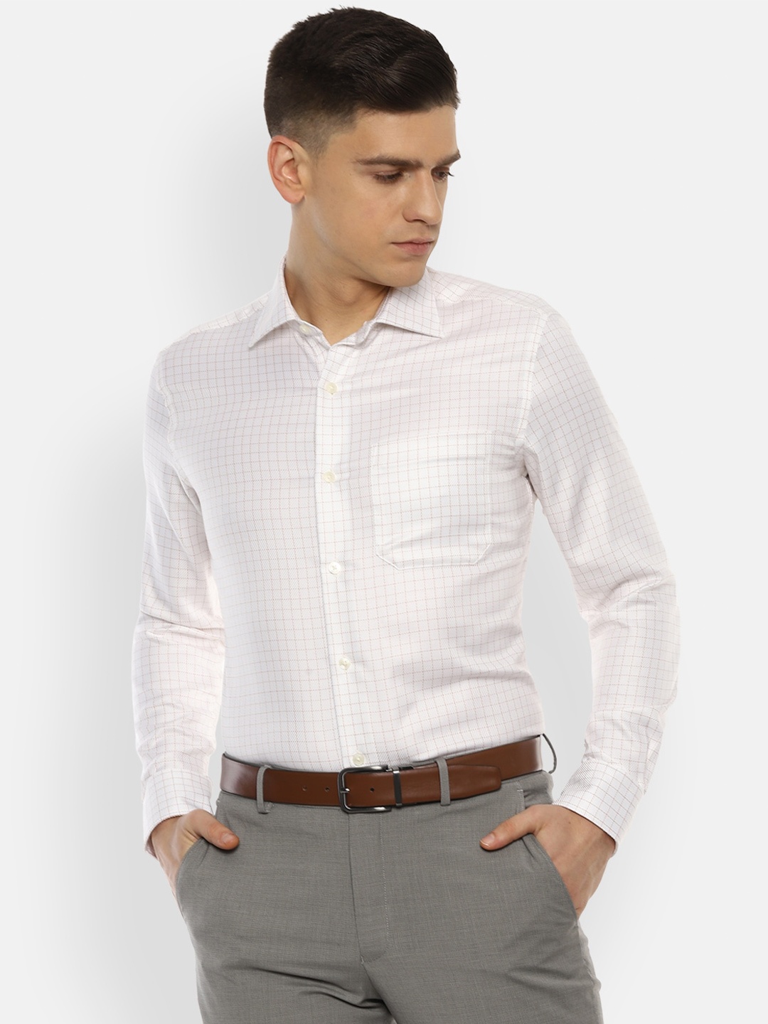 

Louis Philippe Men White Checked Formal Shirt