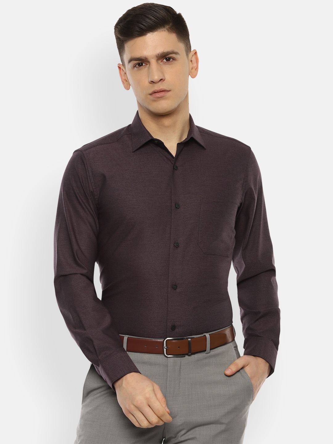 

Louis Philippe Men Burgundy Slim Fit Cotton Formal Shirt