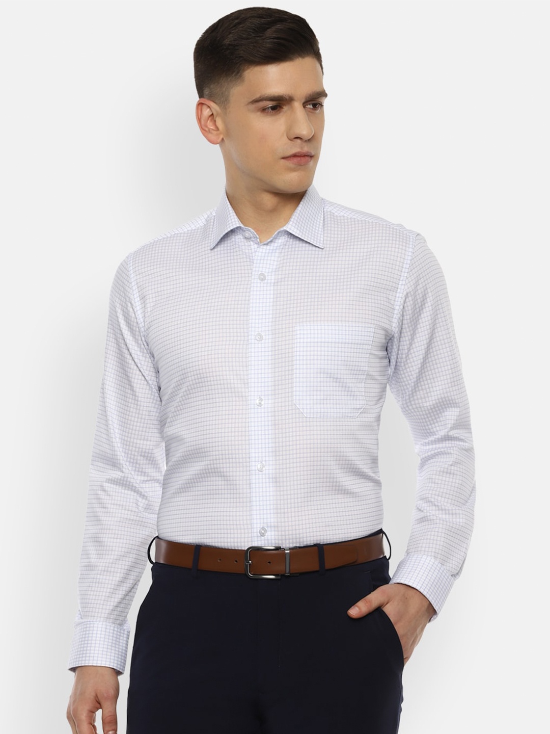 

Louis Philippe Men Blue Slim Fit Checked Formal Shirt