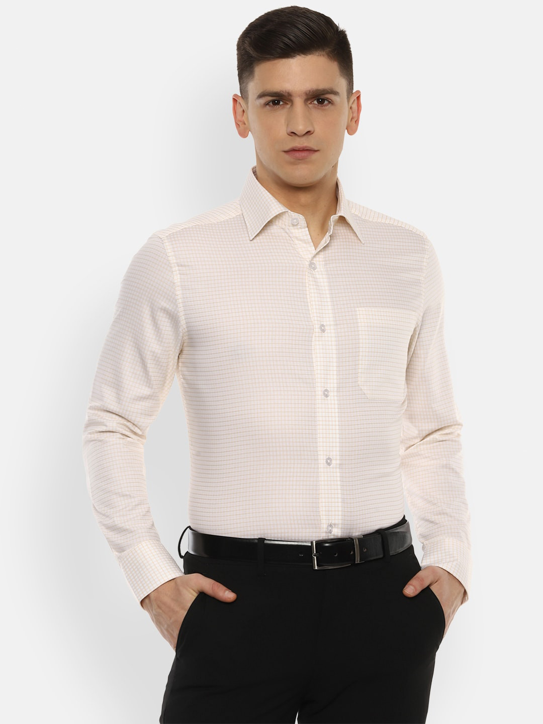 

Louis Philippe Men Cream-Coloured Checked Formal Shirt