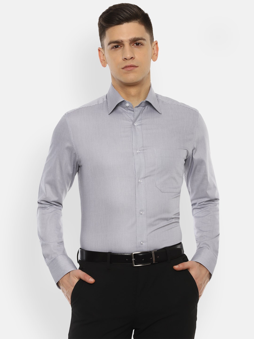 

Louis Philippe Men Grey Striped Formal Shirt