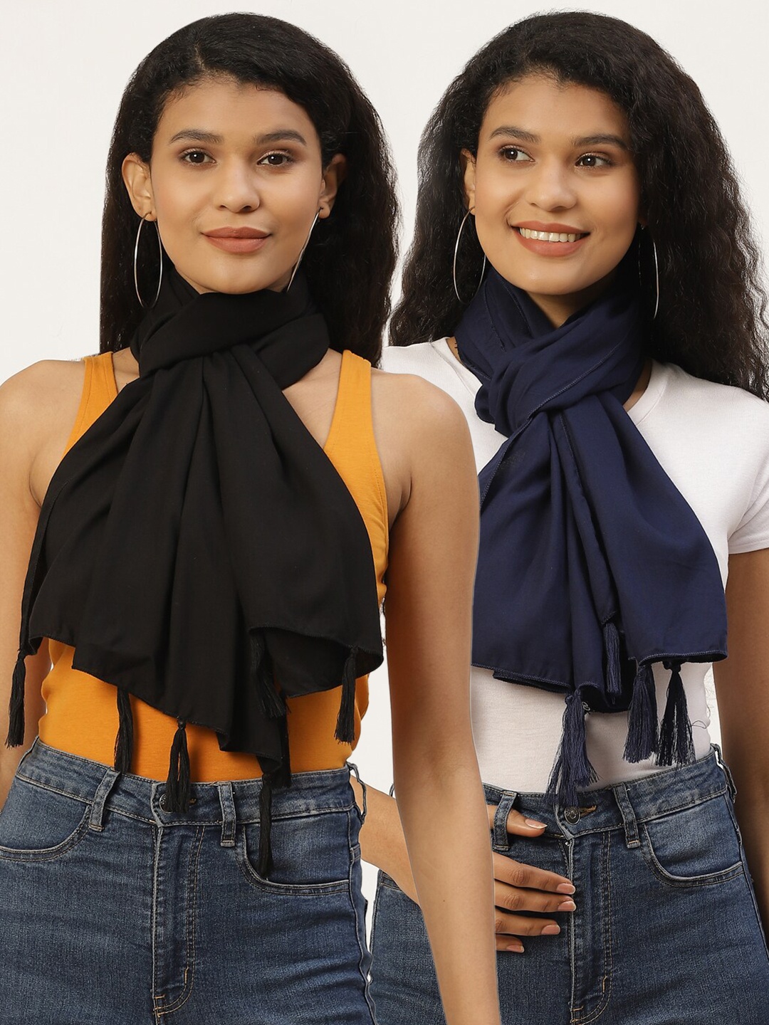 

Trend Arrest Women Set Of 2 Black & Navy Blue Printed Scarf