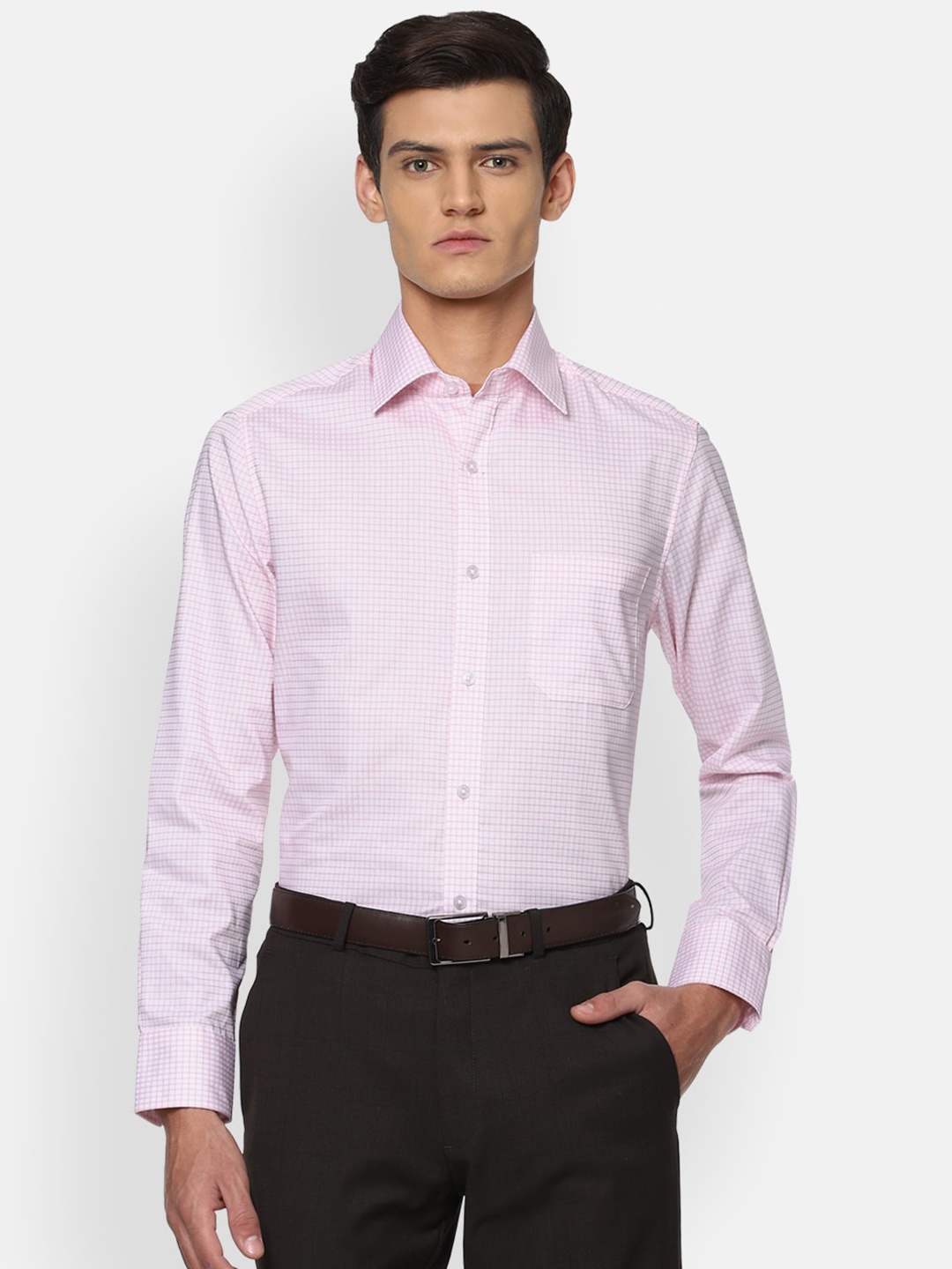 

Louis Philippe Men Pink Grid Tattersall Checks Checked Pure Cotton Formal Shirt