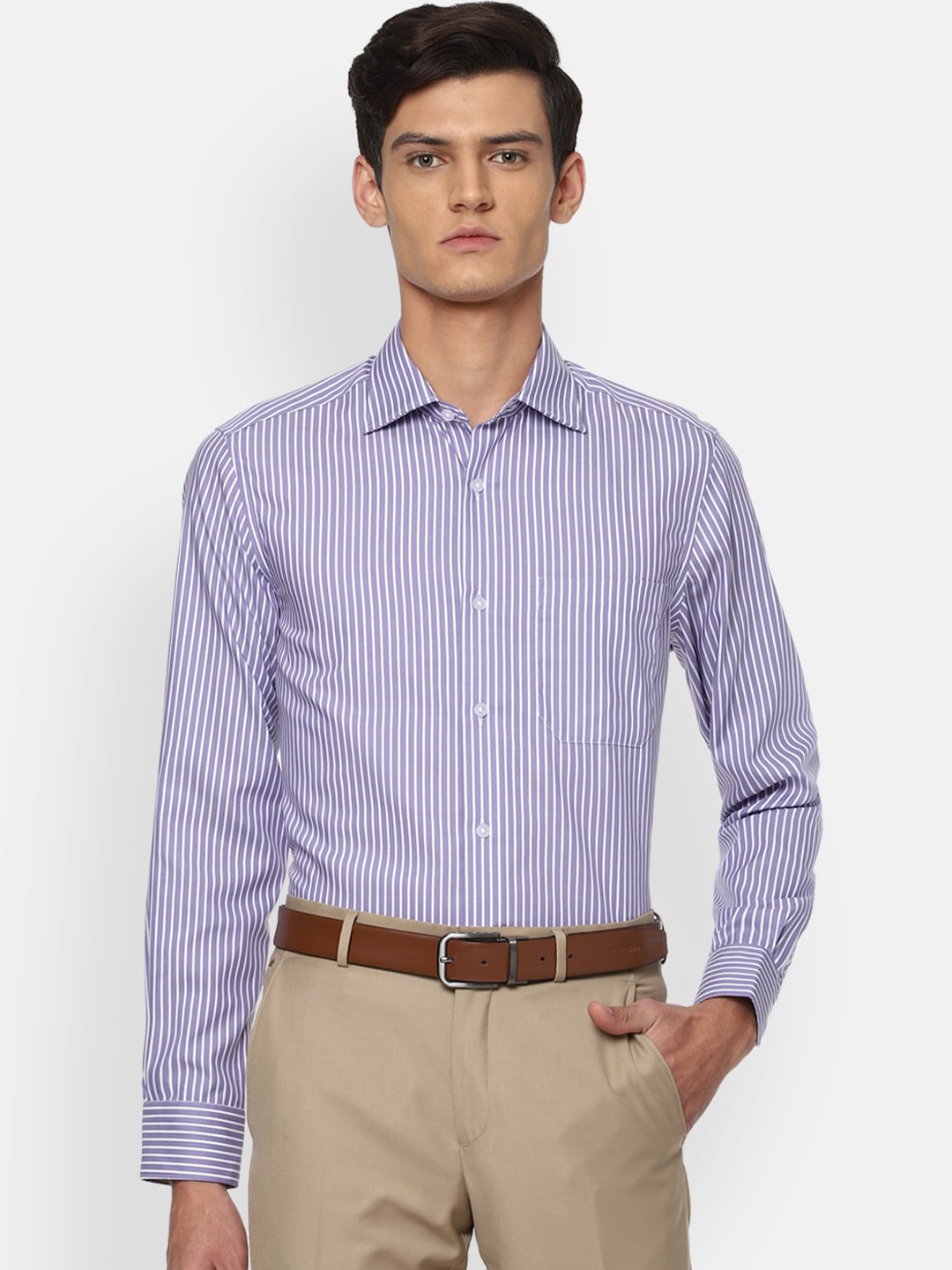

Louis Philippe Men Purple Striped Formal Shirt
