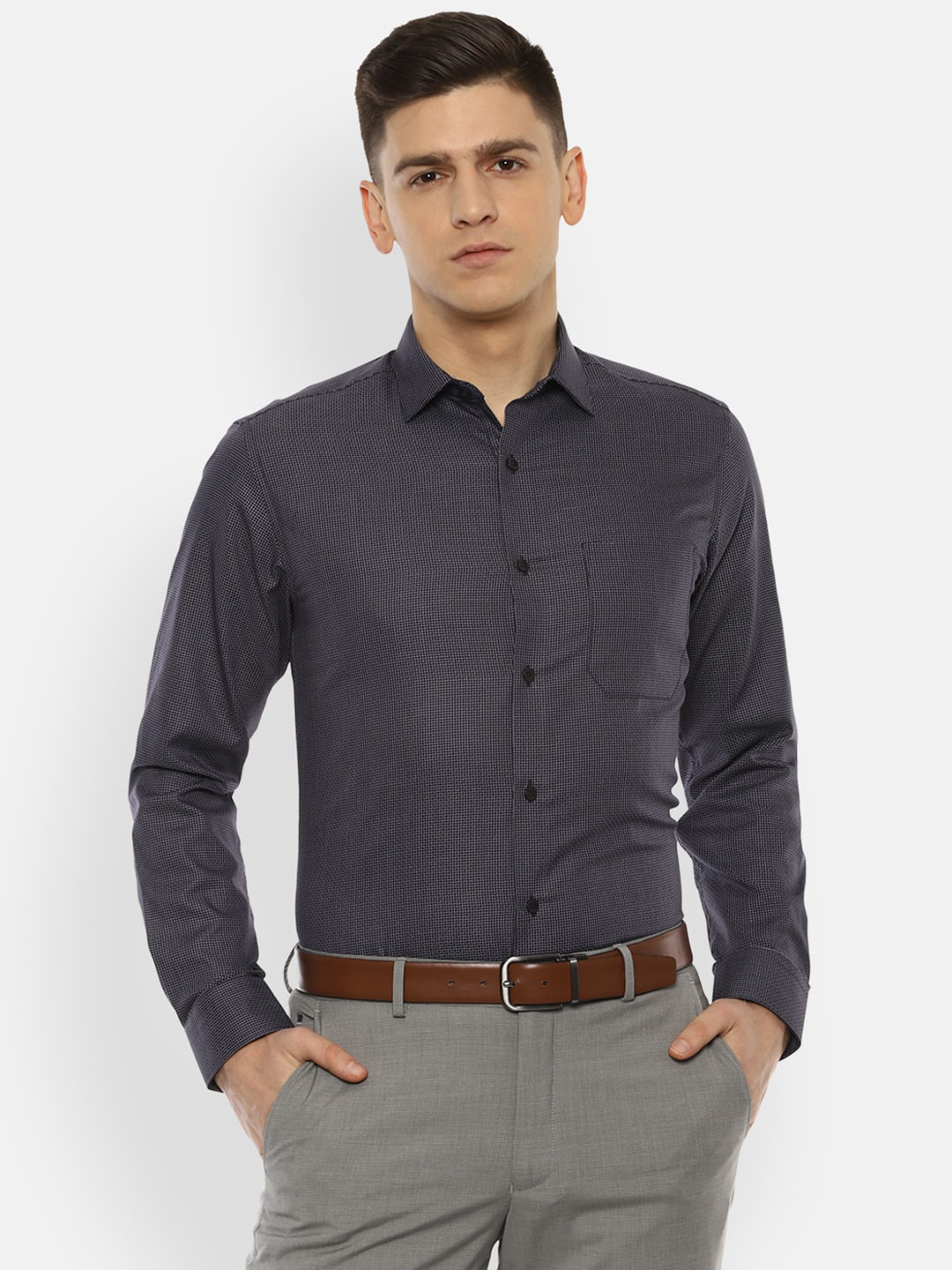 

Louis Philippe Men Grey Slim Fit Printed Formal Shirt