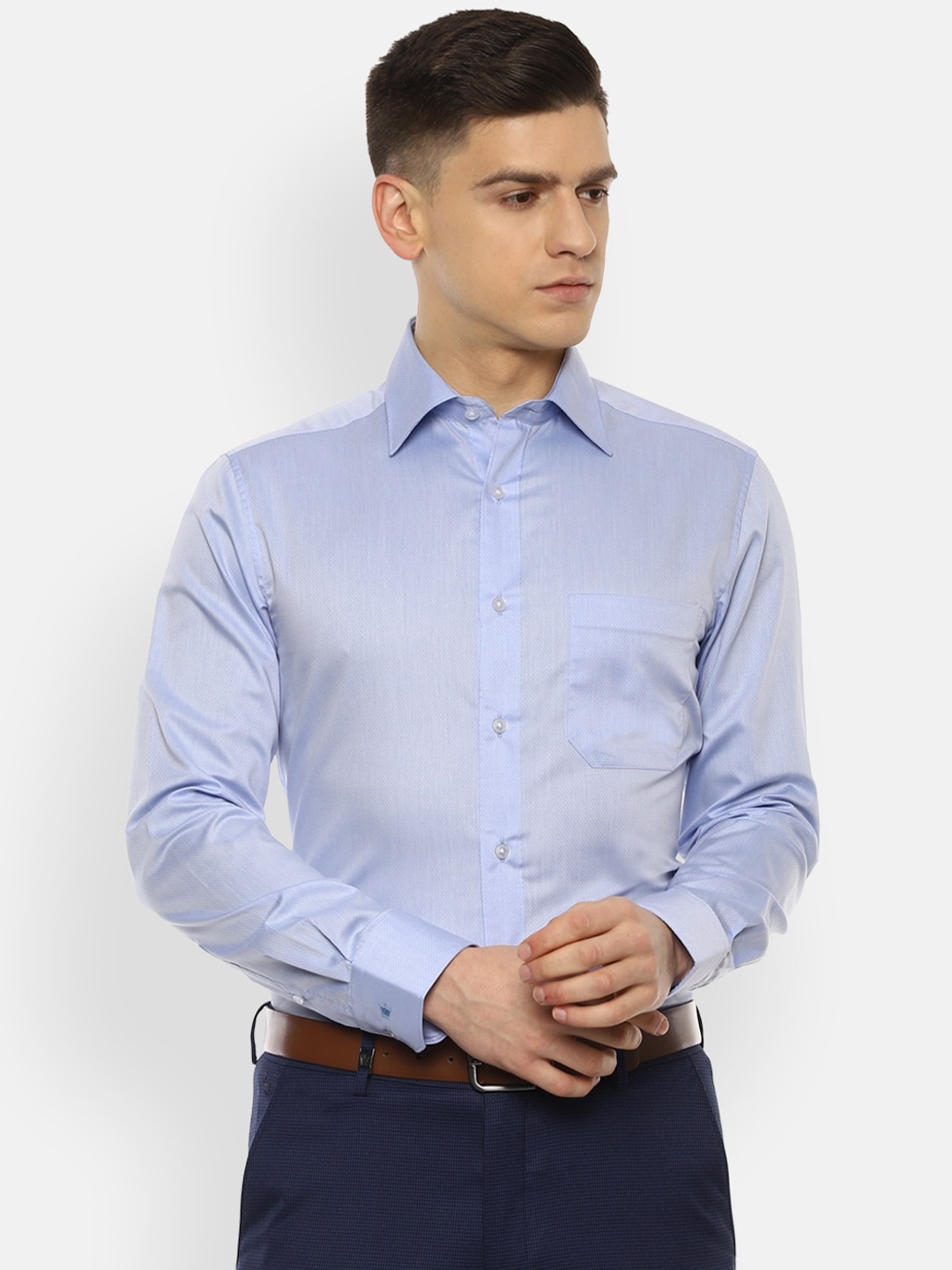 

Louis Philippe Men Blue Regular Fit Solid Pure Cotton Formal Shirt