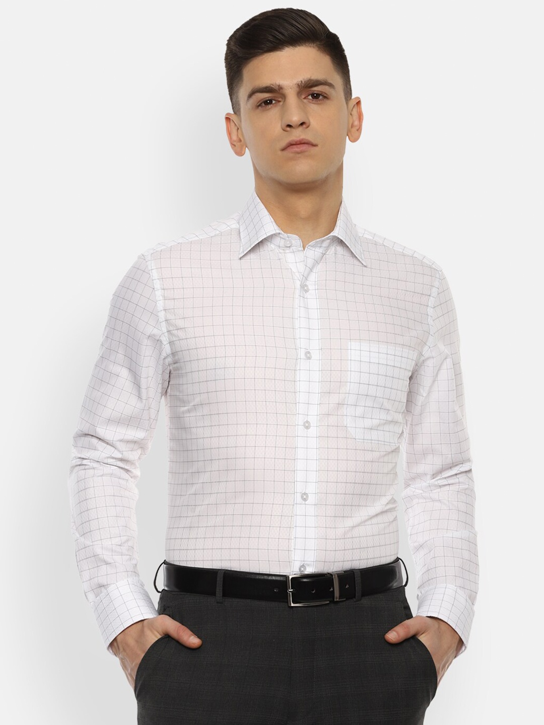 

Louis Philippe Men White Grid Tattersall Checks Checked Formal Shirt