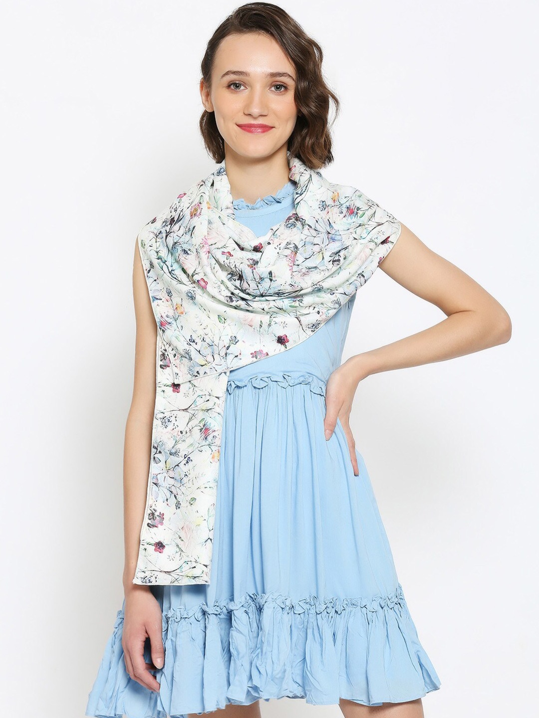 

Dupatta Bazaar Women Cream-Coloured Floral Printed Scarf