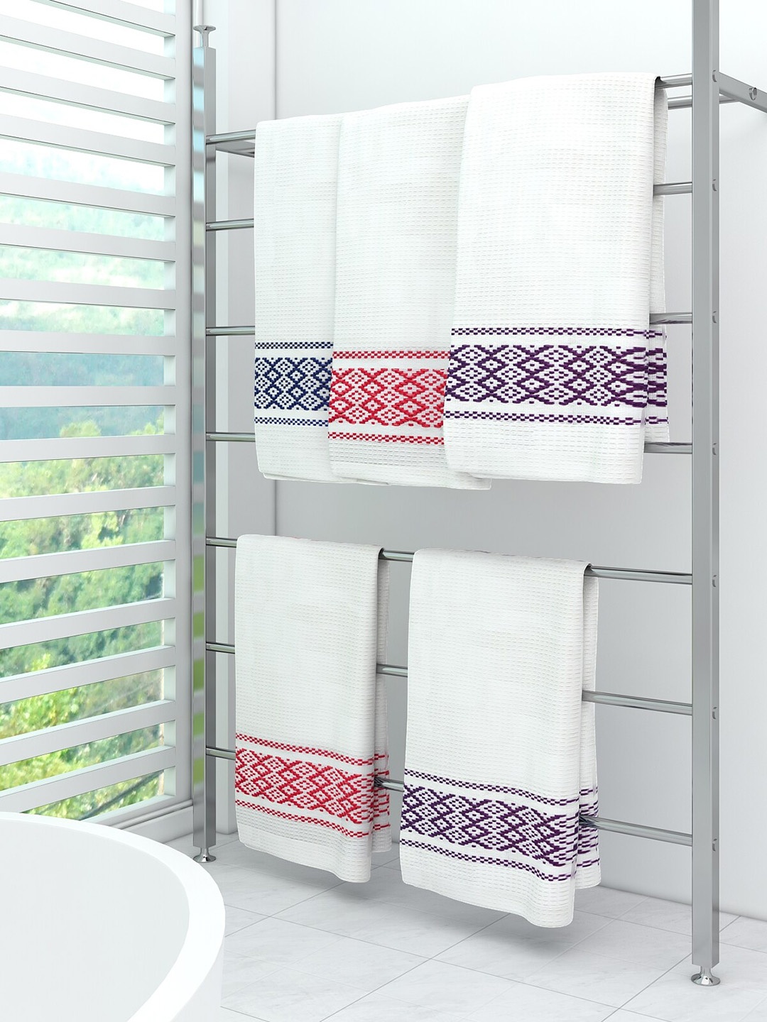 

Athom Trendz Pack of 5 White Striped 210 GSM Pure Cotton Bath Towels