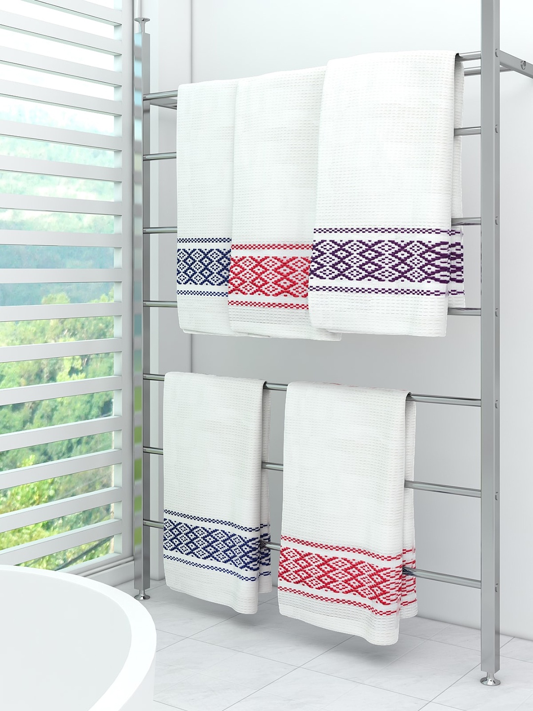 

Athom Trendz Pack Of 5 White Striped Cotton 210 GSM Bath Towel
