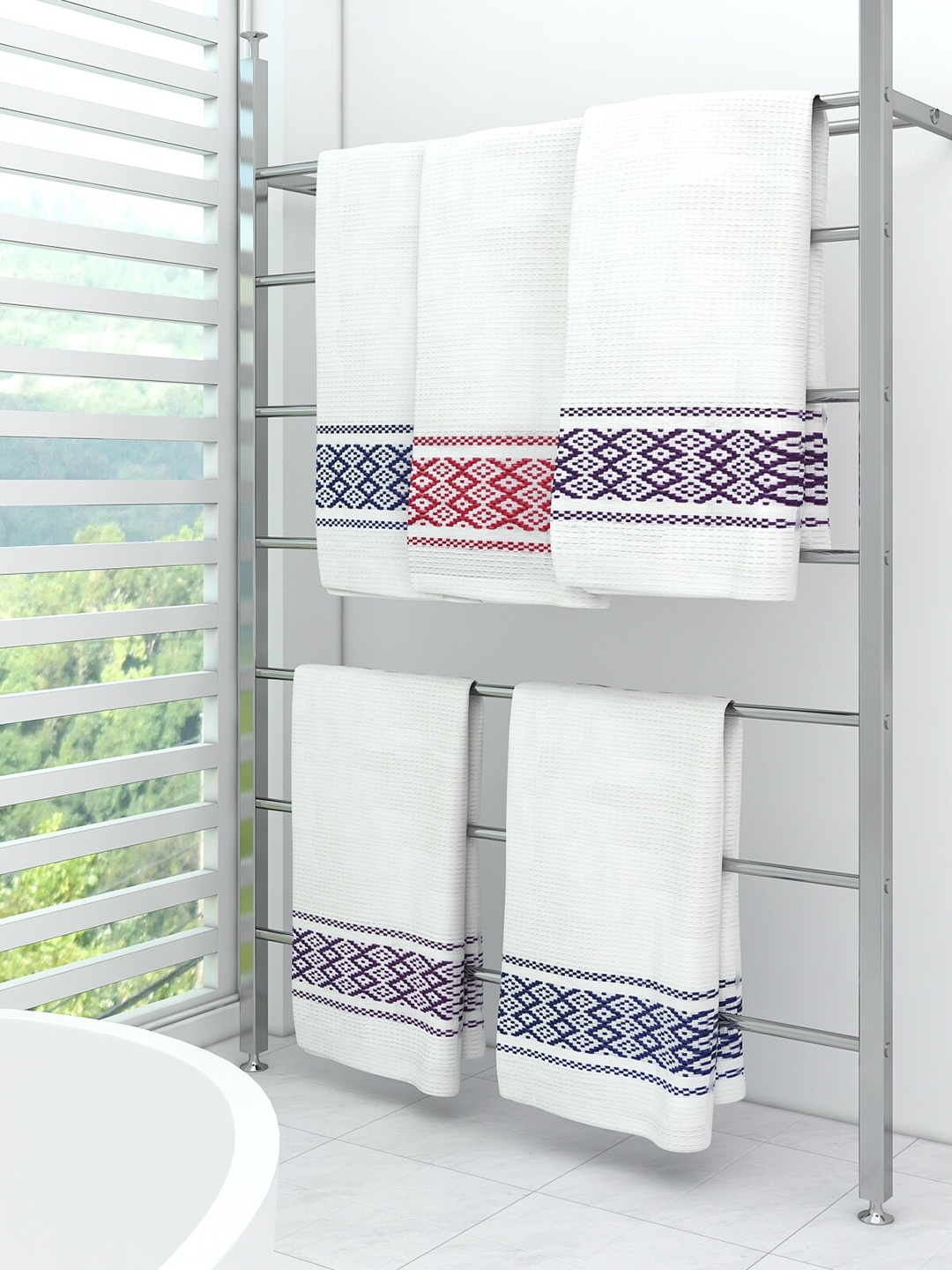 

Athom Trendz Set Of 5 White Pure Cotton Bath Towels