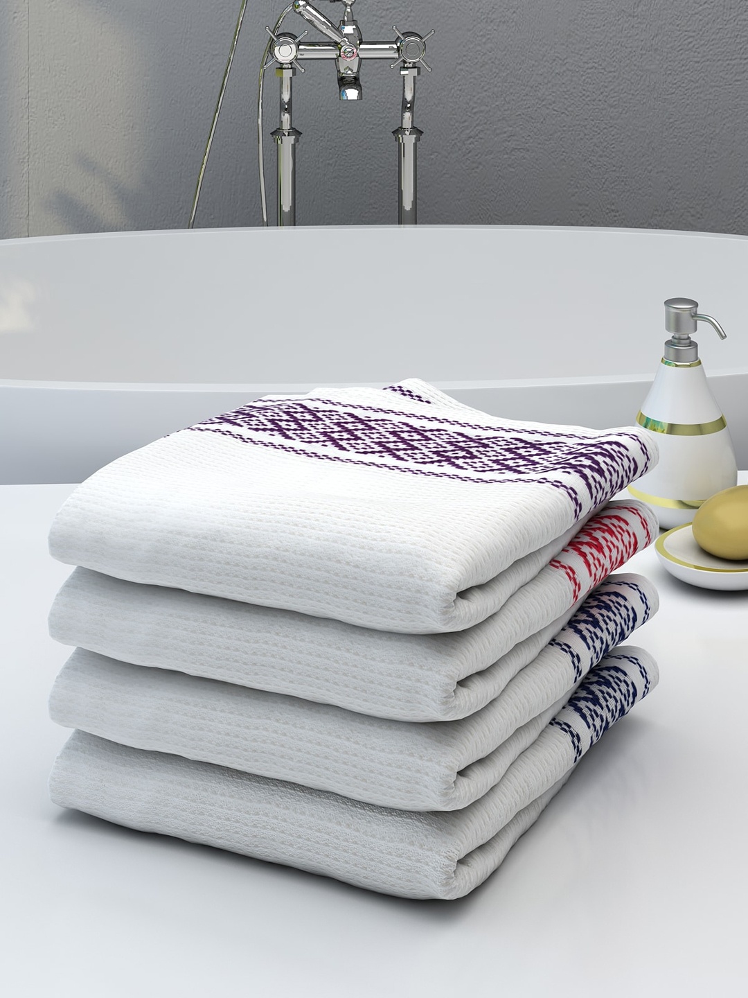 

Athom Trendz Pack Of 4 White Striped 210 GSM Bath Towels