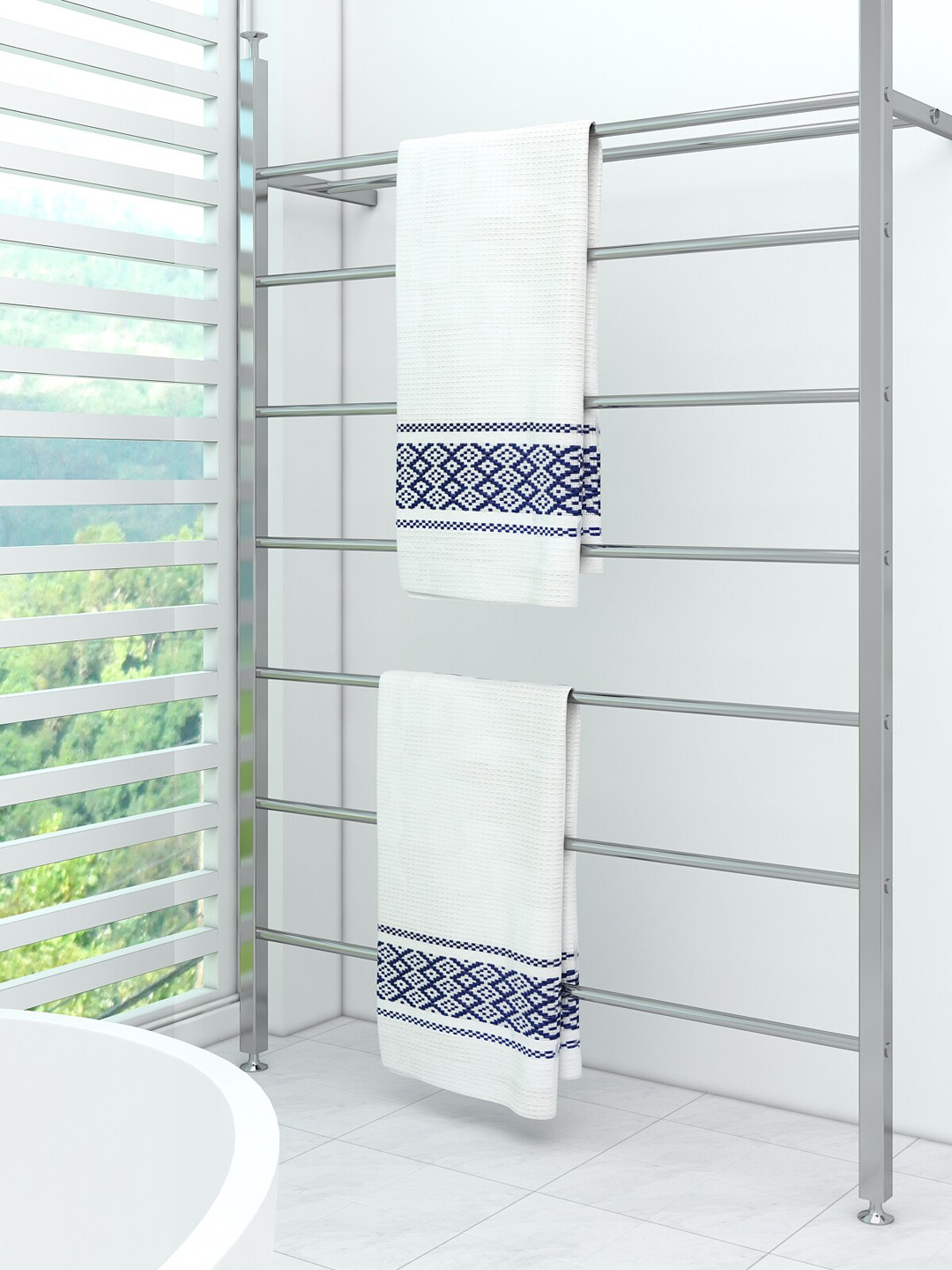 

Athom Trendz Set Of 2 White Solid With Diamond Border Detail Pure Cotton Bath Towels