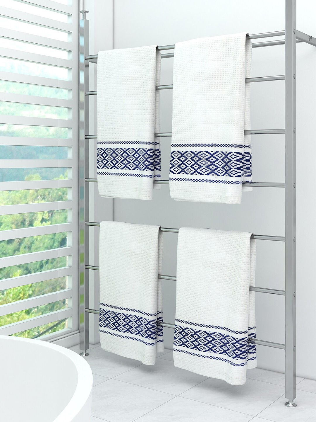 

Athom Trendz Pack Of 4 White Striped 210 GSM Bath Towel Set