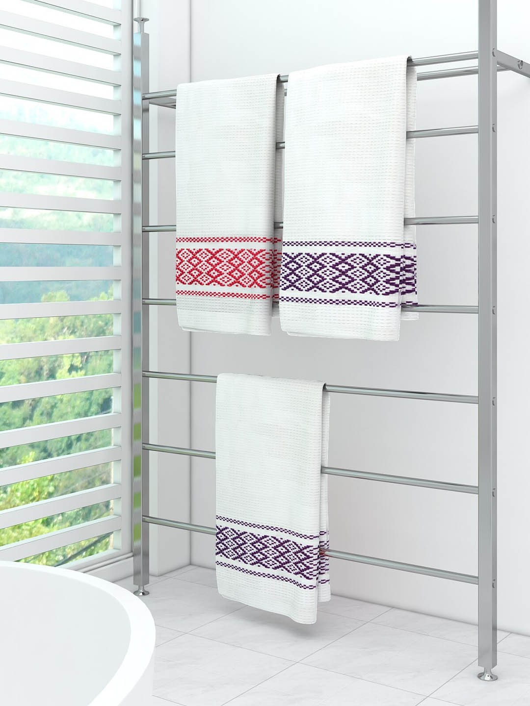 

Athom Trendz Pack Of 3 White Striped 210 GSM Bath Towel Set