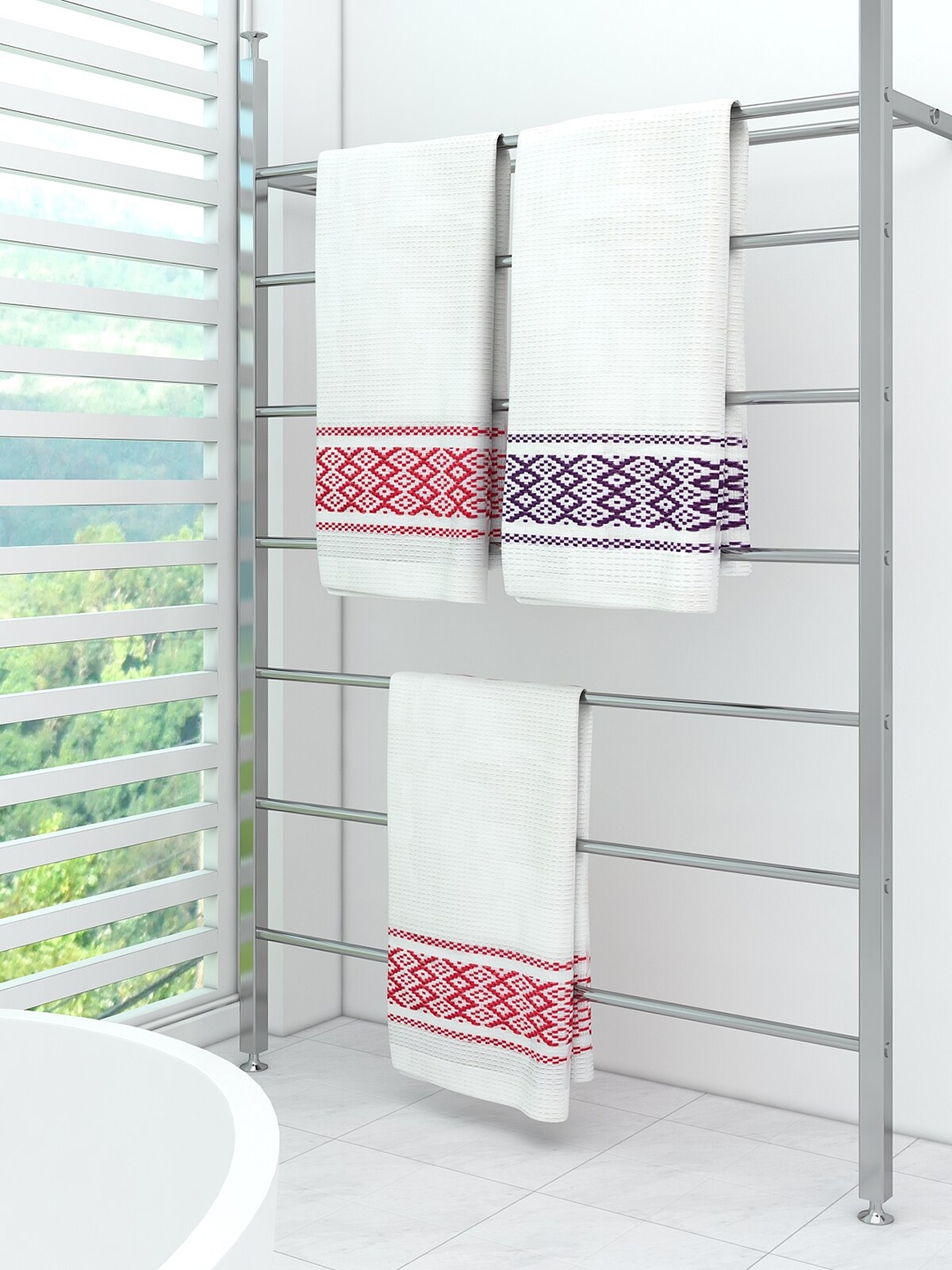 

Athom Trendz Pack of 3 White & Red Striped Pure Cotton 210 GSM Bath Towels