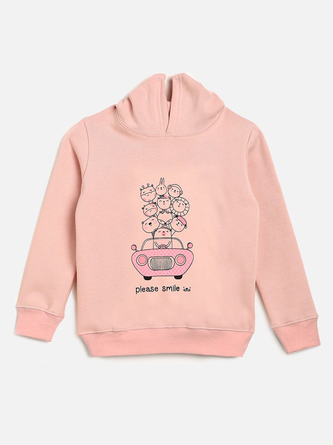 

YK Girls Peach-Coloured Printed Hooded Sweatshirt