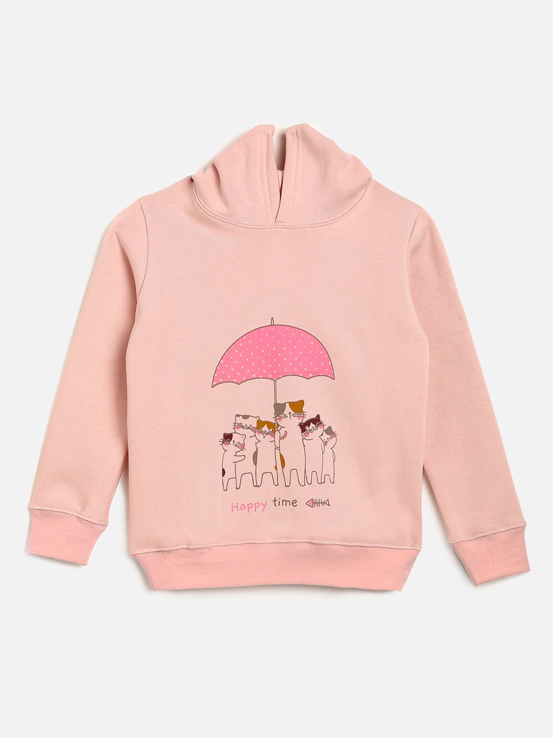 

YK Girls Cream-Coloured Printed Hooded Sweatshirt