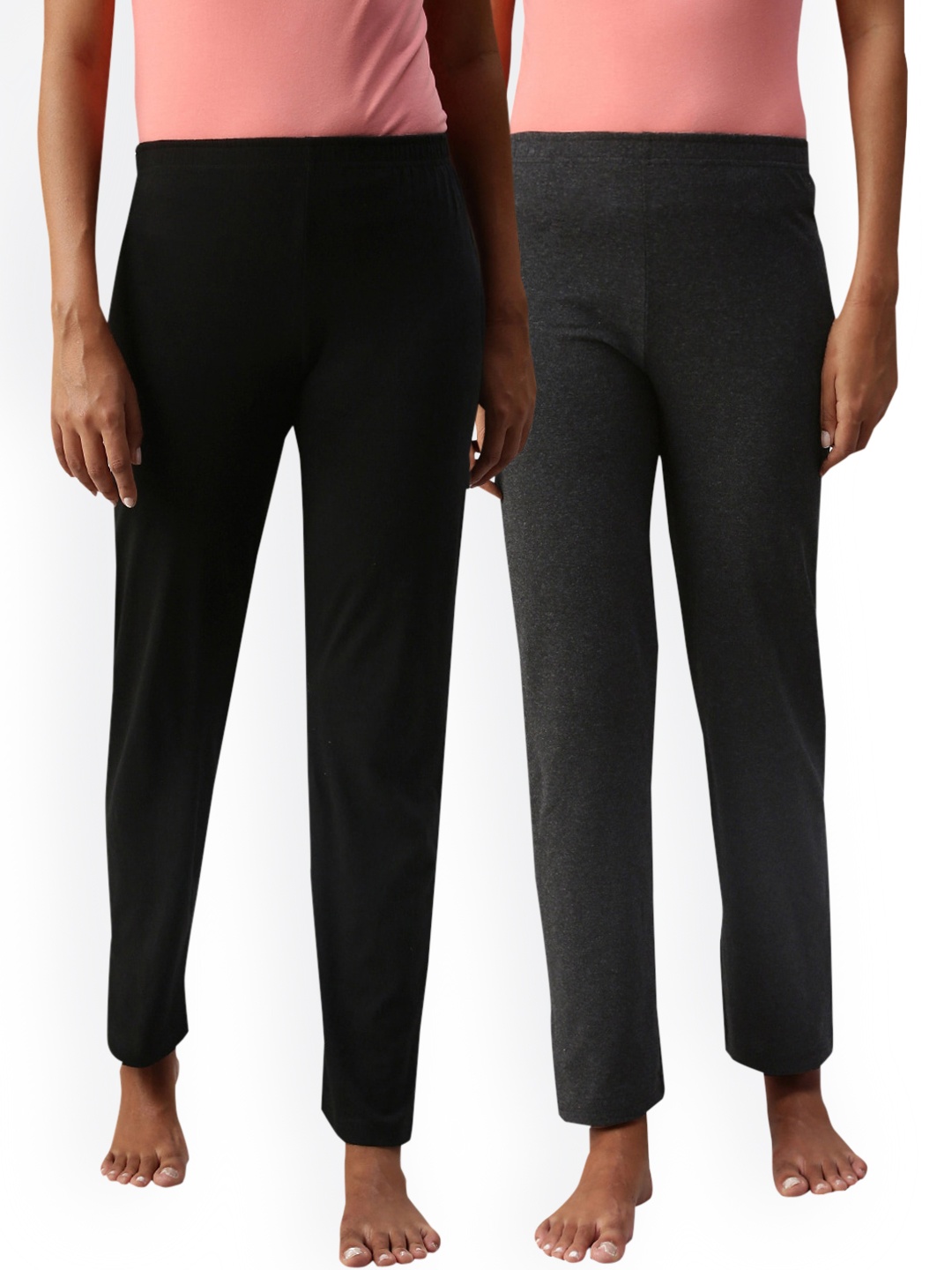 

NOT YET by us Black & Charcoal Pack Of 2 Mid-Rise Lounge Pants