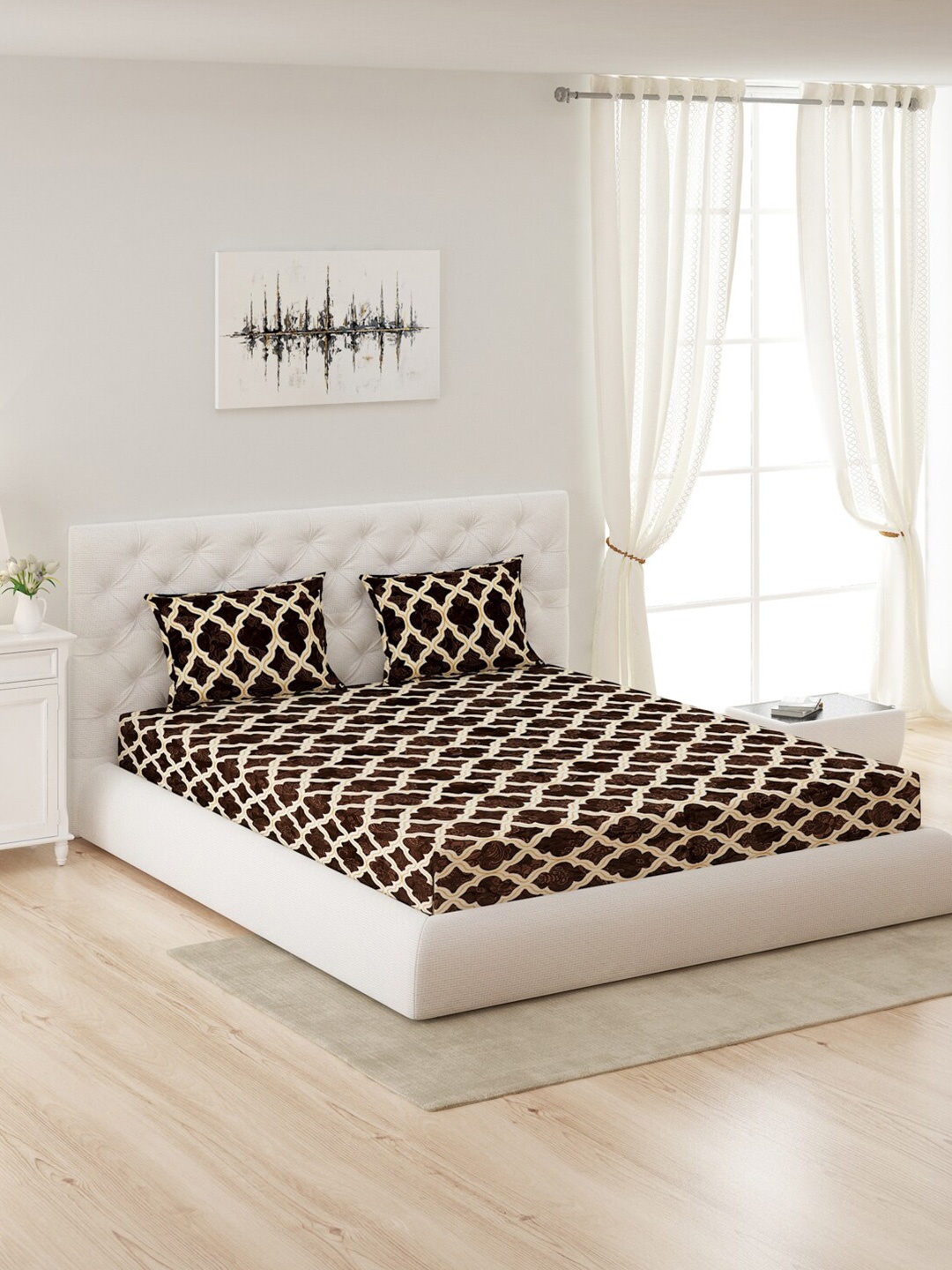 

Monte Carlo Brown Ethnic Motifs Printed 300 GSM Queen Bedsheet with 2 Pillow Cover