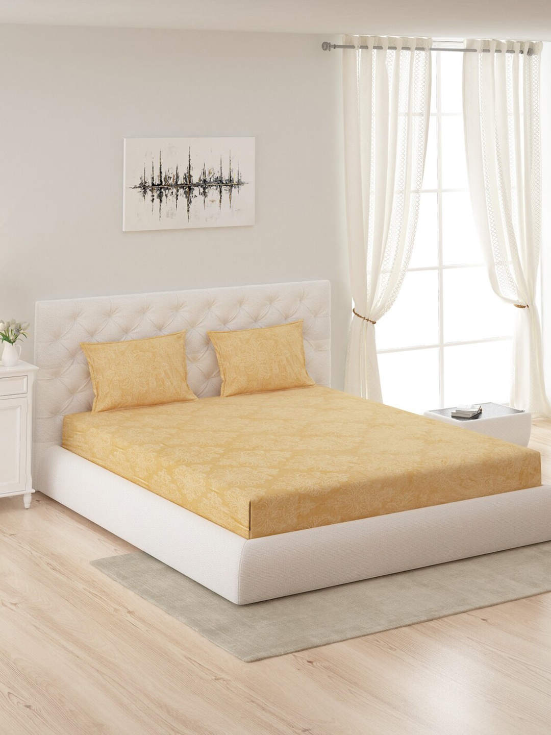 

Monte Carlo Beige & White Ethnic Motifs 300 GSM Queen Bedsheet with 2 Pillow Covers